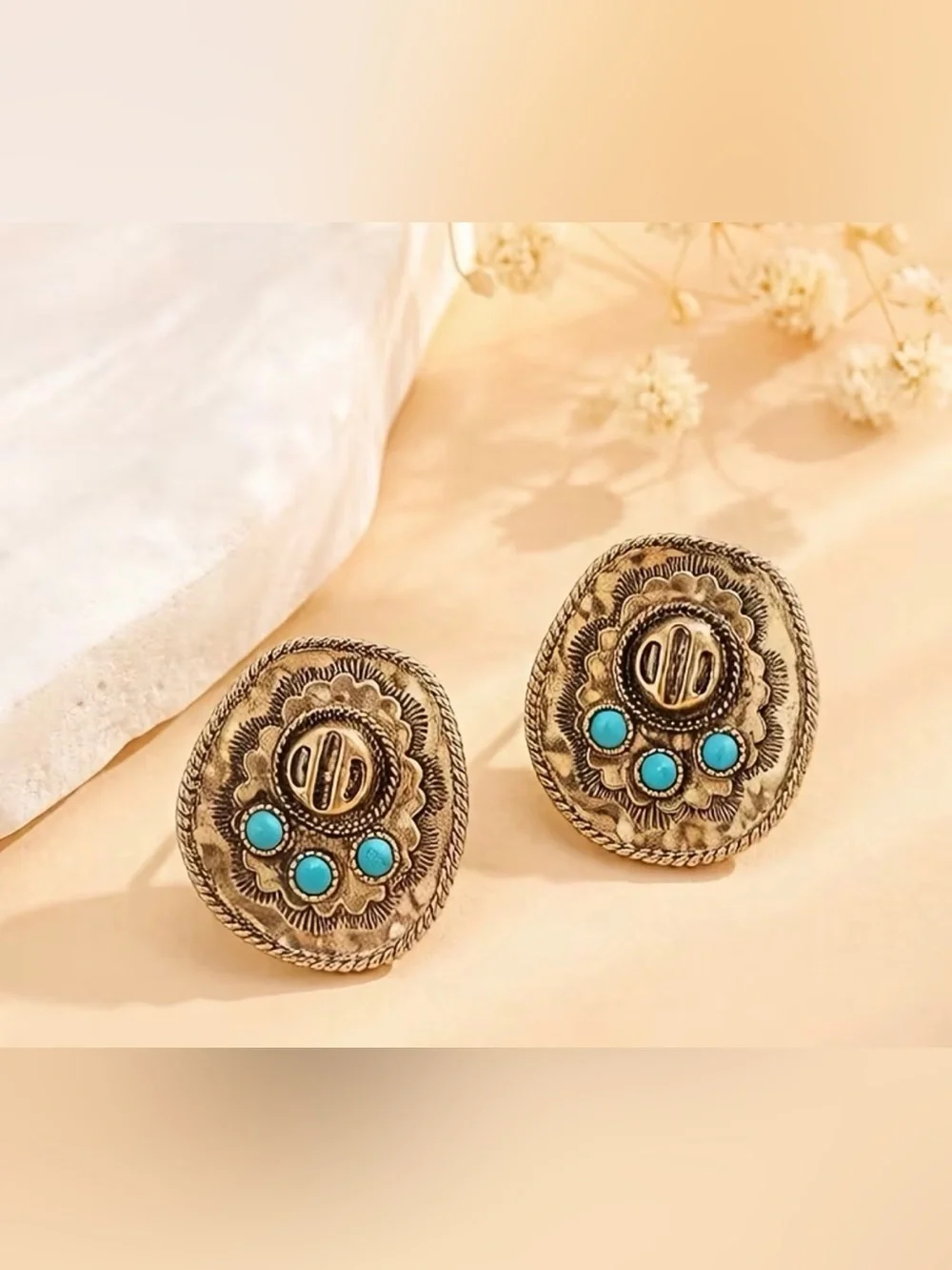 Western Earrings Turquoise Cowboy Hat Earrings Antique Gold Color- Women Jewelry